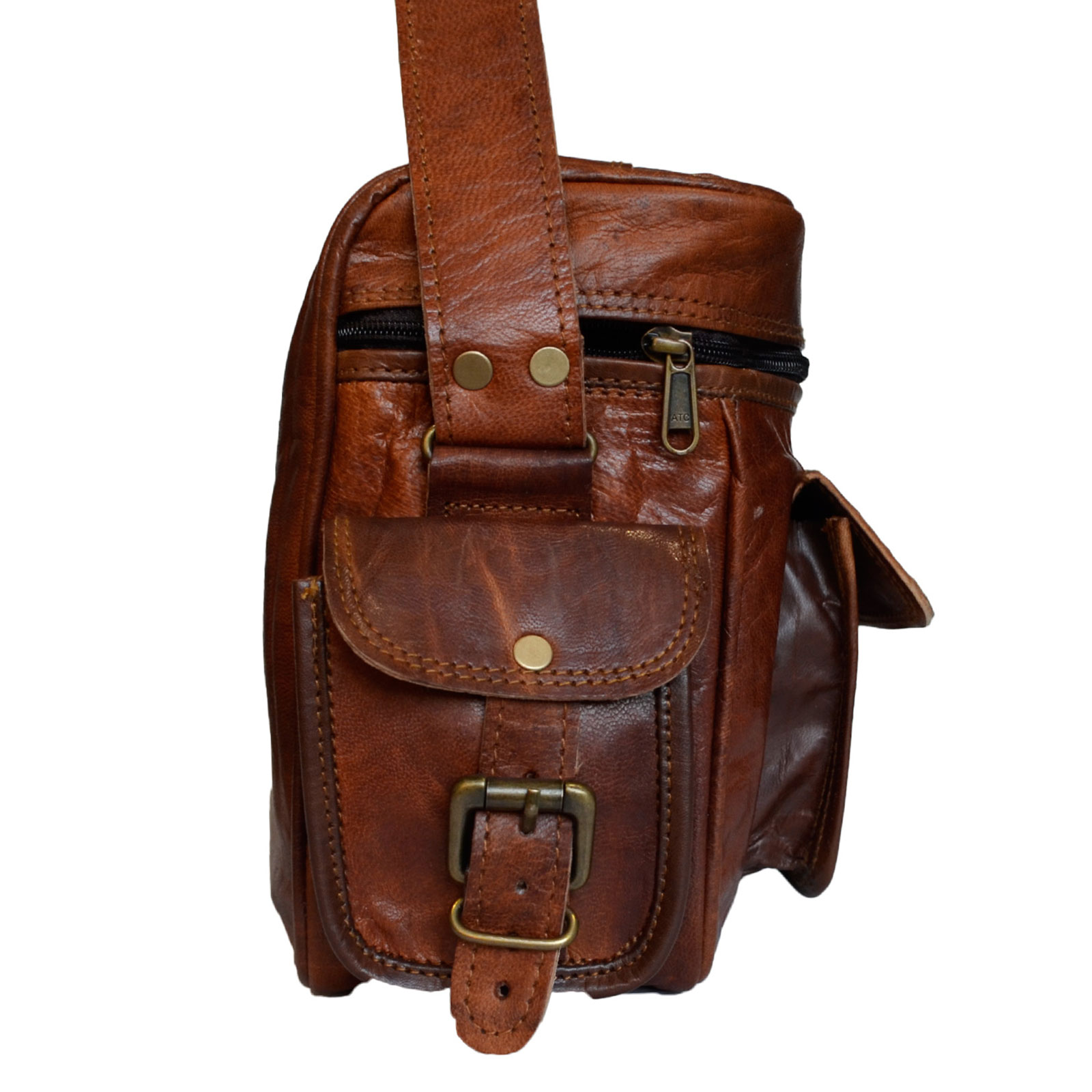 Men's Vintage Camera Messenger Bag Leather Travel Shoulder Bag for Photographer